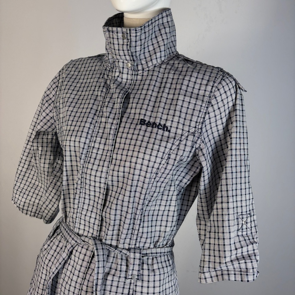 Y2K Gingham Raincoat - Cyber Grunge Plaid Utility Jacket - Belted Bench L - Picture 6 of 12